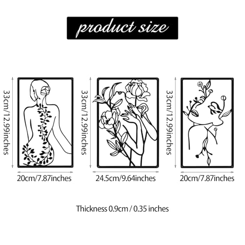 CHENGU 3 Pieces Metal Minimalist Abstract Woman Wall Art Line Drawing Wall Art Decor Single Line Female Home Hanging for Kitchen Bathroom Living Room - style: Lovely Style