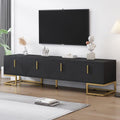 ON-TREND Modern TV Stand with Metal Legs and Gold Handles for TVs Up to 80'', Media Console Table with Cabinets and Adjustable Shelves, Luxury TV Cabinet with Geometric Lines for Living Room, Black - color: Black+gold1