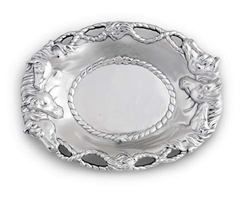 Arthur Court Aluminum Equestrian Horse Oval Tray 14 x 10 inch - Handcrafted with Rope Detail, Perfect for Horse Race Fans or Ranch Events, Freezer & Oven Safe, Gift Box Included