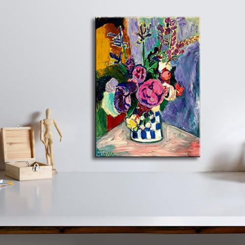 Wieco Art Canvas Prints Wall Art Still Life of Peonies in a Vase 1907 by Henri Matisse Abstract Canvas Art Print for Wall Decor and Home Office Decorations - size: 16"L x 12"W