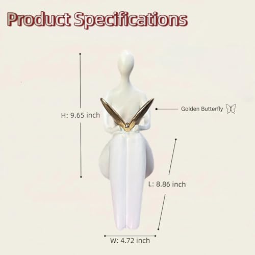 Lescafita White Abstract Sitting Figurine with Gold Butterfly – Modern Shelf Sitter Sculpture for Home Decor, Minimalist Statue, Elegant Desk Ornament for Living Room, Office & Bookshelf Decoration - color: W2
