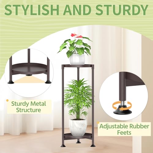 KMOTASUO 2 Tier Plant Stand Indoor for Large Tall Heavy Duty Planter, Multiple Sturdy Metal Flower Corner Rack for Narrow House Floor, Iron Vertical Level Round Orchi Holder Organizer, Bronze - color: Bronze, size: 2 Tier