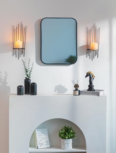 Sziqiqi Wall Candle Holder Black: Wall Candle Sconces Set of 2 for Pillar - Modern Sconces Decor for Living Room Bedroom Bathroom Fireplace Shelf