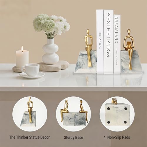 Book Ends for Shelves to Hold Books,Heavy Duty Thinker Abstract Statue Decorative Bookends for Home Office Bookshelf, Gift for Book Lovers,1 Pair - style: Thinker