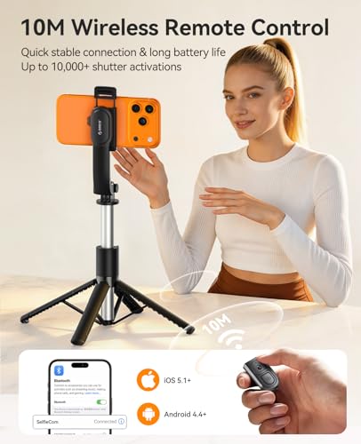 ORICO 41'' Tripod for iPhone, Portable Selfie Stick Tripod, 4-Leg Stable Base with Wireless Remote, Extendable Stand & 360° Rotating Holder, Lightweight for Travel, Vlog & Content Creation - SPN100 - size: 41''