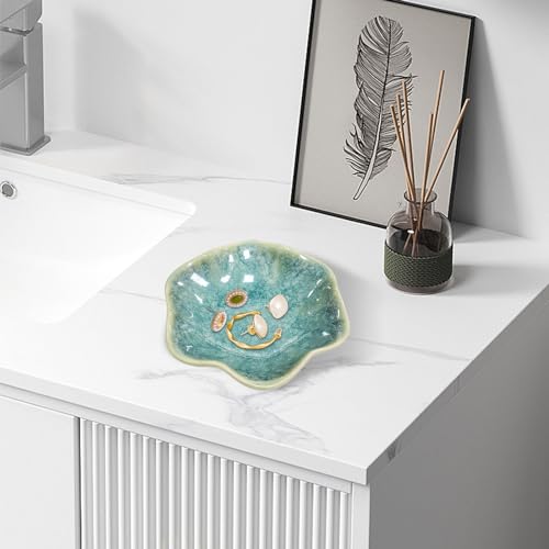 Ceramic Jewelry Dish,Leaf Jewelry Tray Key Tray,Jewelry Holder,Small Ring Dish Holder Jewelry Plate Trinket Dish Catchall Tray Nightstand Decor For Entryway Table Green Room Decor（Crystal Green） - color: Crystal green, size: 4.3 inches