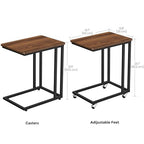 VASAGLE End Table, C Shaped TV Tray with Metal Frame Rolling Casters, Industrial Side Table for Living Room Bedroom, 19.7 x 13.8 x 23.6 Inches, Dark Walnut and Black - color: Dark Walnut + Black