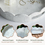Chi An Home 12.6” White Capiz Shell Round Decorative Tray with Handles, Scalloped Centerpiece for Coffee Table, Decorative Round Tray for Modern Coastal Boho Home Decor