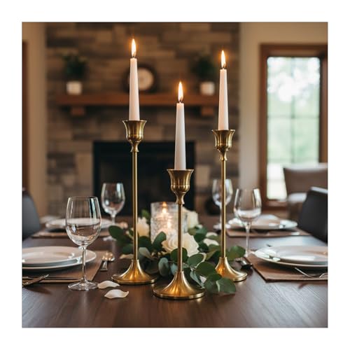 Candle Holder, Modern Minimalist Brass Gold Metal Candlestick Holders, Set of 3 Tall - Elegant Taper Candle Holders for Table Centerpiece, Wedding, Dinner Party Home Decor (2 Set 6 pcs) - color: Brass Gold, size: 2 set (6 pcs)