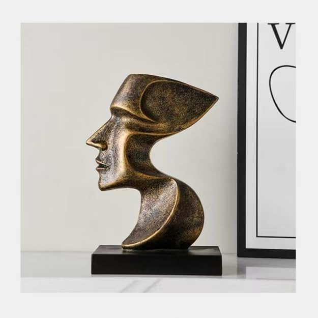 Decorative Modern Abstract Profile Sculpture, Contemporary Home Decor Resin Statue on Black Base