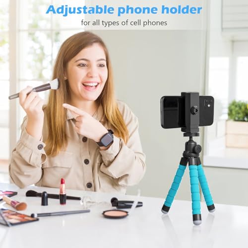 Ubeesize Portable Tripod Stand with Wireless Remote & Clip, Flexible Phone Holder for Video Recording (Blue) - color: Blue, style: Standard