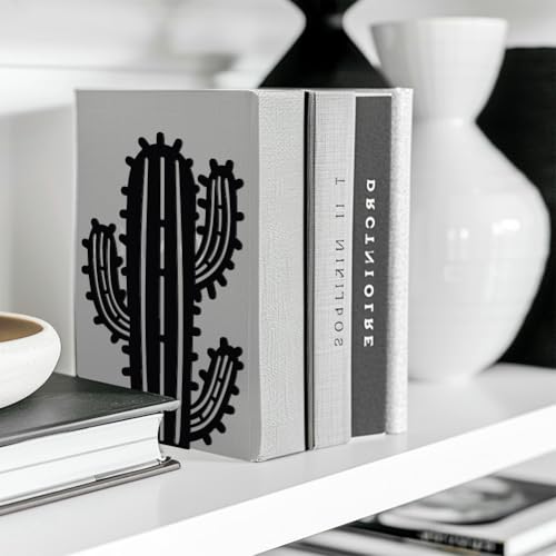 Peacoblue Metal Bookends for Shelves, Modern Decorative Heavy Duty Study Book Support Stoppers for Office, Desk, Shelf, Room 5.3"x4.3"x7.9" Cast Iron Simple Tall Bookends, 1 Pair (Cactus) - style: Cactus