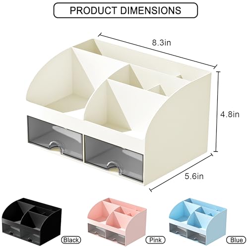 Makeup Organizer with Drawers, Cosmetic Storage for Dresser Vanity and Bathroom Countertop, Beauty Holder for Lipstick Brush, Skincare Organizer for Vanity, Cosmetic Display Case (Ivory) - color: Ivory