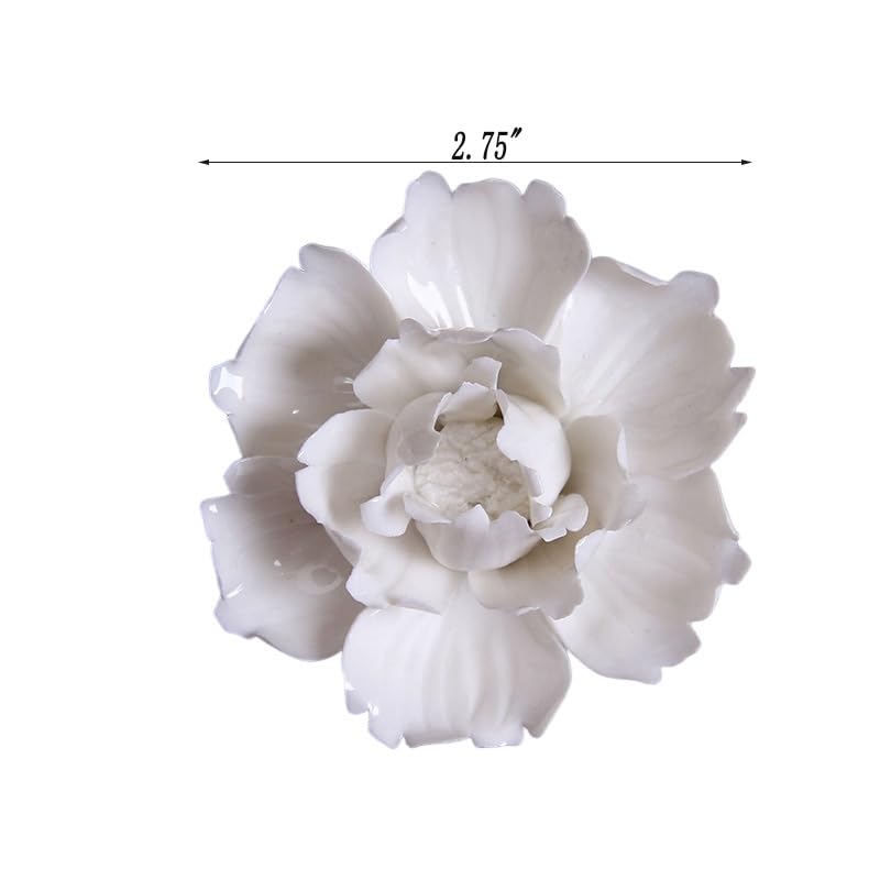 Ceramic Flower Wall Decor Handmade 3D Wall Art Hanging Sculpture White Flower Wall Decor Peony 2.75" (Small) - color: White, size: Small