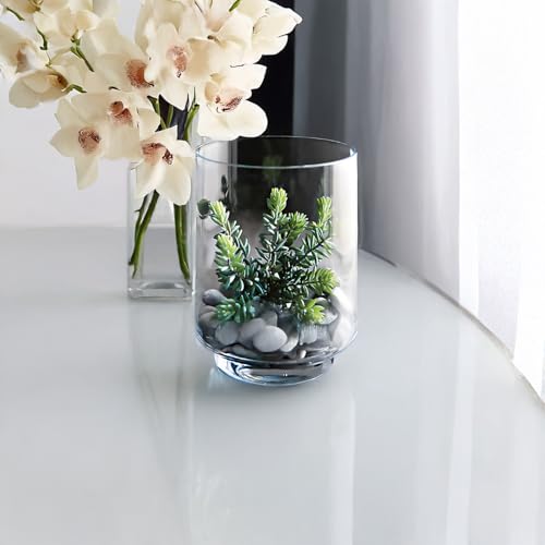 WGVI Clear Glass Pedestal Hurricane Candle Holder, 7" W, 9" H, Footed Decorative Vase for Pillar Candles, Elevated Cylinder Candleholder on a Riser Round Base, Centerpieces, Home Décor, 1 Piece - size: 9"H