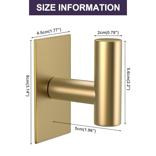 VAEHOLD Wall Towel Hooks, Heavy Duty Sticky Holder Waterproof Towel Hooks for Hanging Coat, Clothes, Closet Hook Wall Mount for Kitchen (Gold, 2 Pack) - color: Gold, size: 2 Pack