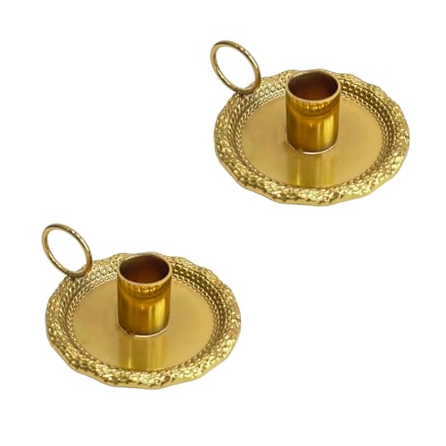 Taper Candle Holders Set of 2 Vintage Candlestick Holders Candlelight Stand with Handle for Home Wedding Table Decor (Gold) - color: Gold