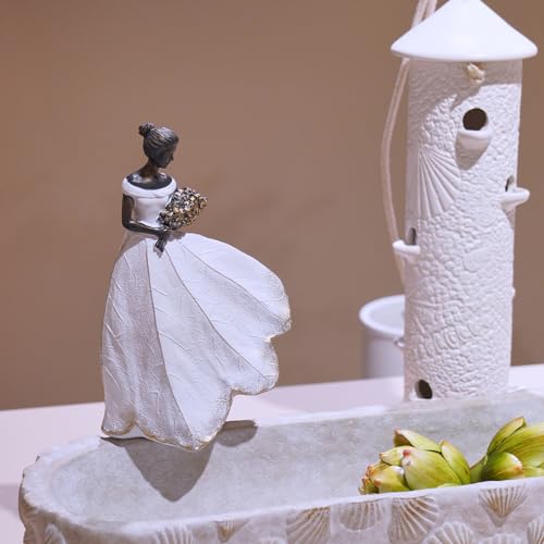 Guichifun Fairy Statue Collection Home Decoration - White Leaf Angel Girls Resin Home Decor for Outside or Inside Rustic Garden Grave Decorations for Cemetery Figurines Gift 5 x 3 x 7.5 Inch - color: White-flower, size: Small