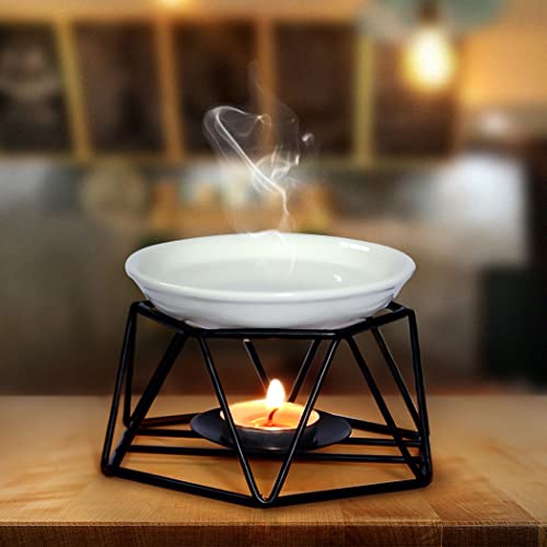 SXCHEN Delicate Romantic Hexagon Shaped Geometric Design Ceramic Tealight Candle Holder Oil Burner, Essential Oil Incense Aroma Diffuser Furnace Home Decoration Stylish Design Black Metal - color: Black