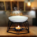 SXCHEN Delicate Romantic Hexagon Shaped Geometric Design Ceramic Tealight Candle Holder Oil Burner, Essential Oil Incense Aroma Diffuser Furnace Home Decoration Stylish Design Black Metal - color: Black