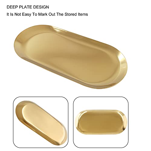 Hitefu 2 Pcs 7" Gold Stainless Steel Decorative Tray, Oval Jewelry Tray, Trinket Plate Organizerfor Bathroom, Cosmetics, Perfume Serving - color: Gold