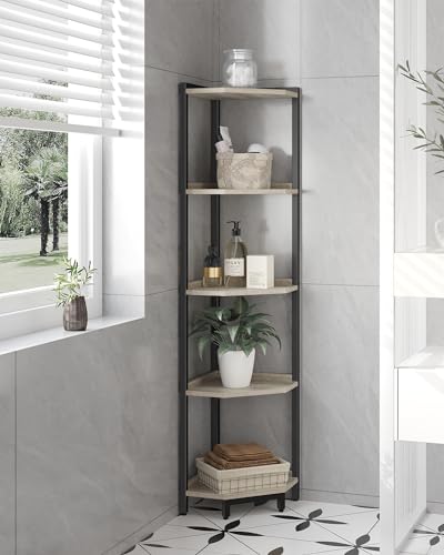 Hzuaneri Corner Shelf Stand, Corner Bookshelf, Storage Standing Shelf Unit with Metal Frame, Plant Stand, Bookcase for Living Room, Home Office, Bedroom, 5-Tier Greige CS05905B - color: Greige, size: 5 Tier