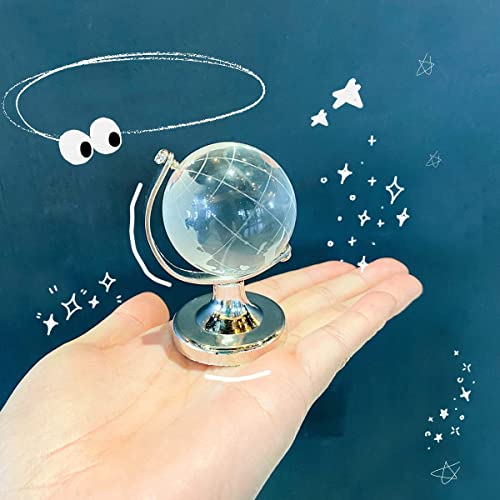 Mini World Globe Crystal Glass balls,Clear Paperweight decorative,small Earth globe for desk decorations,Office Home table Decor,tiny Ornaments Gifts, Miniature Ball Sphere paper weights,Diameter 5cm - color: Silver
