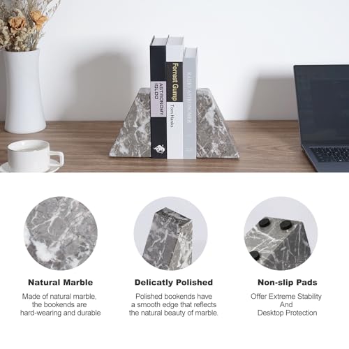 Marble Bookends for Heavy Books, Decorative Bookends for Shelves, Durable and Heavy-Duty Book End for Hardback Book & CDS, Unique Book Stopper & Holder, Gris Lido, Set of 2 - color: Morocco-gris Lido