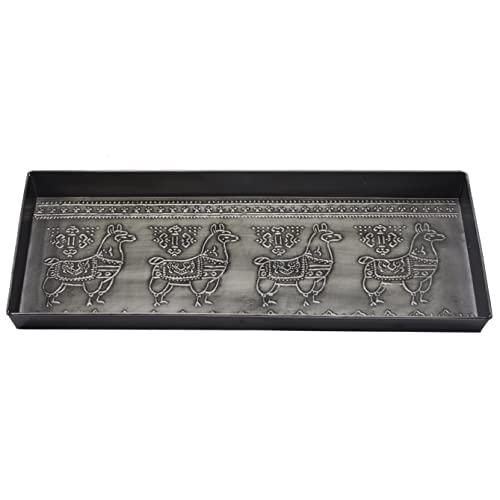 HF by LT Llama Pattern Metal Boot Tray, 30 x 13 inches, Antique Zinc Finish - color: Llama Pattern, Antique Zinc Finish