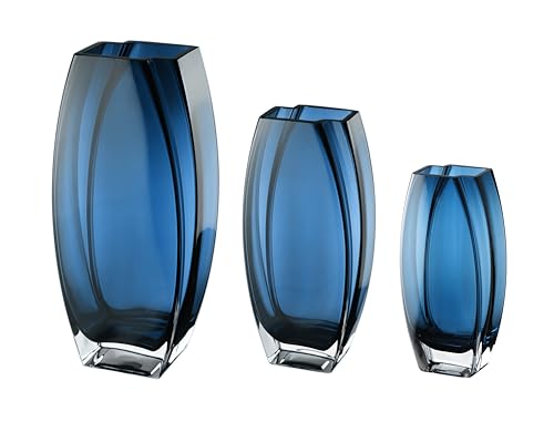 Glass - Vase - Blue - Teal - 12.6" Height - Heavy Durable - Made in Europe - by Barski