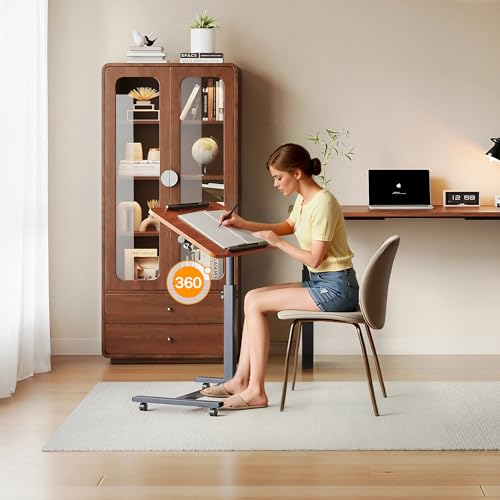 Furist Overbed Bedside Table with Wheels, Medical Hospital Bed Table, Bed Table with Wheels, Rolling Tray for Hospital and Home Use