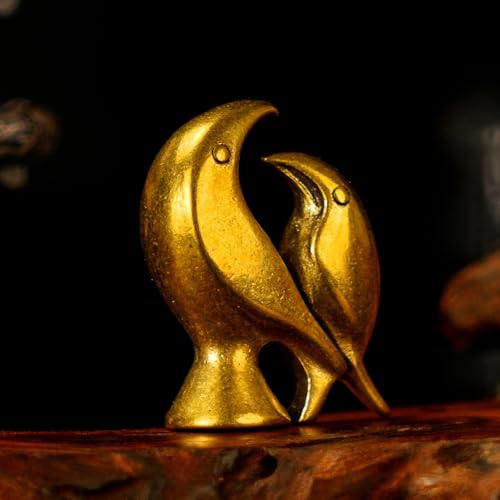 CHOVY Solid Brass Love Birds Sculpture - Handmade Vintage Figurine Set 100% Pure Brass, Boho Chic Desk Oddity, Retro Collectible for Office & Romantic Home Decor Gift - color: Couple Birds