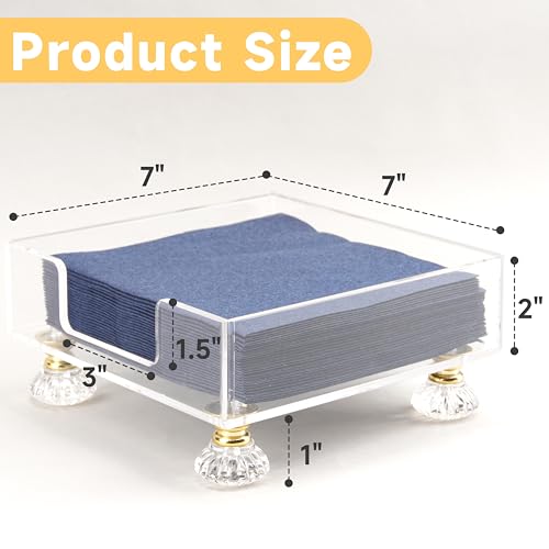 Acrylic Napkin Holder with Feet, LUVCOSY Acrylic Cocktail Napkin Holder, Clear Napkin Tray, Unique Crystal Feet Design, Napkin Dispenser for Table, Bar, Kitchen, Dining Room, 7x7 Inches - Square - color: White, size: Square