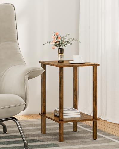 TUTOTAK End Table, Side Table, Nightstand, 2-Tier Storage Shelf, Sofa Side Table for Small Space, Living Room, Bed Room, Brown TB01BB034C - color: Brown