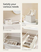 SONGMICS Stackable Jewelry Trays, 4-Tier Jewelry Box, Drawer Jewelry Organizer, with Glass Lid, Removable Dividers, for Vanity Table, 6.7 x 11 x 7.2 Inches, Gift Idea, Cloud White UJBC164W01 - color: Cloud White