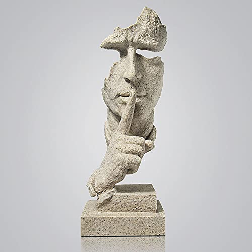 fazhongfa Thinker Statue - Silence is Gold Modern Decor Creative Abstract Art Figurine Resin Sculptures Decoration Room Home Study Office for Men Desktop Ornament (Sandstone) - color: Sandstone