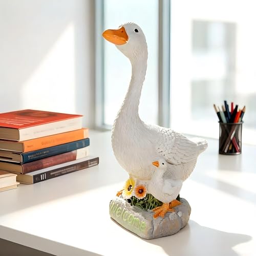 Desk Goose Figurines 9.5 Inch Desktop Goose Statue Garden Statues & Sculpture for Patio, Porch, Office and Lawn, Memorial Stone and Gifts for Mom Goose Lover - color: Goose