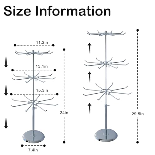 3 Tier Jewelry Towers with 8 Hooks Adjustable Height Rotating Keychain Earring Necklace Stand Display Rack for Retail - size: Length-Incremental Style - 24 hooks