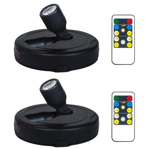 Battery Operated LED Spotlight, Picture Spot Lights, Indoor Uplighting, Puck Lights with Remote, Plants Tree Spotlight, Display Light for Paintings Dartboard Portrait Frame-Black - color: Black