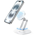 OMOTON 360°Rotating Magnetic Phone Stand for Desk, Adjustable Foldable Aluminum for MagSafe Cell Phone Stand Holder with Non-Slip Base, for iPhone 17/16/15/14 Pro Max Air/MagSafe Case, White - color: White