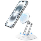 OMOTON 360°Rotating Magnetic Phone Stand for Desk, Adjustable Foldable Aluminum for MagSafe Cell Phone Stand Holder with Non-Slip Base, for iPhone 17/16/15/14 Pro Max Air/MagSafe Case, White - color: White