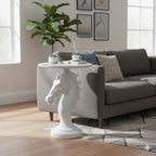 Modern End Table Living Room - Horse Statue White Faux Marble Night Stand, 23" Tall Contemporary‌ Side Table with Horse Head Base (17.73" Wide) for Reception Area & Bedroom - style: White Horse