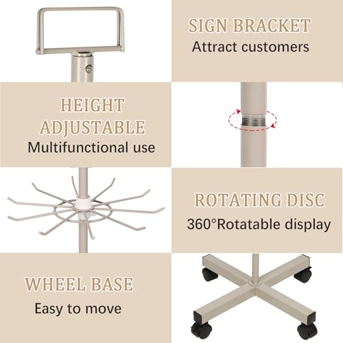 Retail Display Stand Store Display Rack 5 Tier Metal Spinning Display Stand Rack with Wheels Keychain Jewelry Stocking Hat Display Stand with Hooks for Malls, Showroom, Retail Store (Grey) - color: Grey