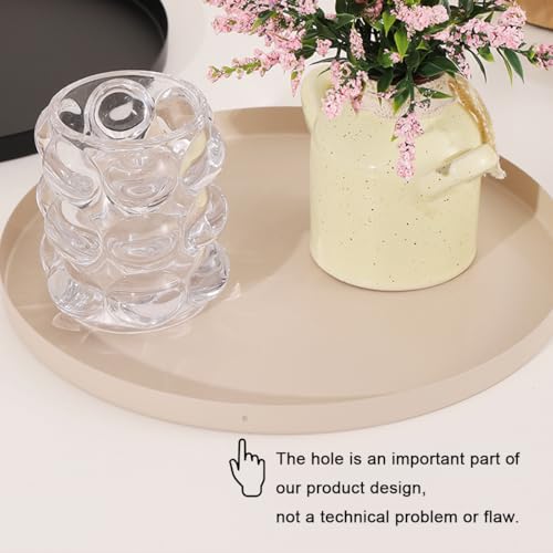 2 Pcs 11.8" and 9.8" Round Beige Metal Tray, Coffee Table Candle Holder & Decorative Serving Tray, Kitchen Counter Organizer for Modern Farmhouse Home Decor (Beige,11.8"+9.8”)