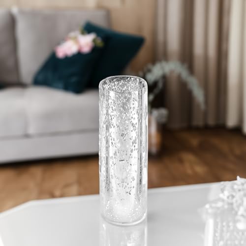 WGVI Hurricane Candle Holder Sleeve, W: 3", Ht: 10", Silver Speckled Glass Cylinder Open Both Ends, Chimney Tube Shade, 1 Piece - size: 3x10"H