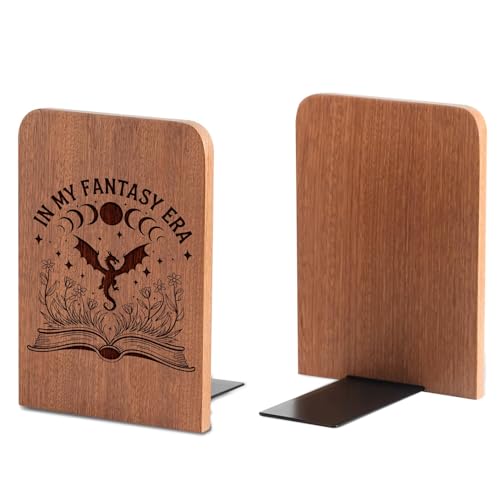 Fantasy Bookends, Dragon Bookends, Heavy Duty Wooden Book Ends for Shelves Decorative(1 Pair, 4.72x6.69 Inches) - Era - color: Era