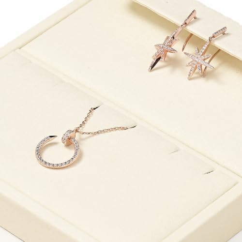 Oirlv Microfiber Jewelry Display Storage Tray Pendant Stud Earrings Tray Organizer Necklace Stud Earrings Jewelry Plate Necklace Holder(Beige) - color: Earring and Necklace P13407