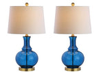 JONATHAN Y 25" Cobalt Blue/Brass Gold and Brass Gold Glass Table Lamp Set of 2 for Bedroom, Modern Bedside Lamp for Living Room Nightstand, White Linen Drum Shade, LED Bulb Included (JYL1068C-SET2) - color: Cobalt Blue