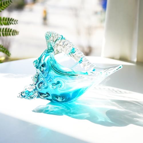 Blown Glass Conch Shell Sculpture, 8.2" Sea Glass Art Decor, Conch Shell Decorative Statues, Seashell Sculpture for Dining Tables, Entryways, Coffee Tables, Living Room, Shelf Fillers Gift for Women - color: Half Blue