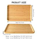 Bamboo Serving Tray Rectangle Platter Breakfast Dinner Food Bed Tray for Eating Kitchen Restaurants (1, 14.2" x 9.5" x 0.8" (no Handle)) - size: 14.2" x 9.5" x 0.8"